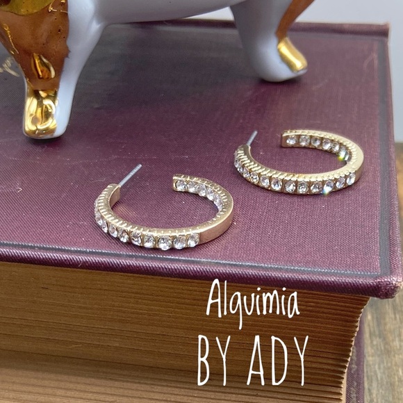 Alquimia Gold steel chunky statement hoops pink cubic zirconia pave - Picture 1 of 1